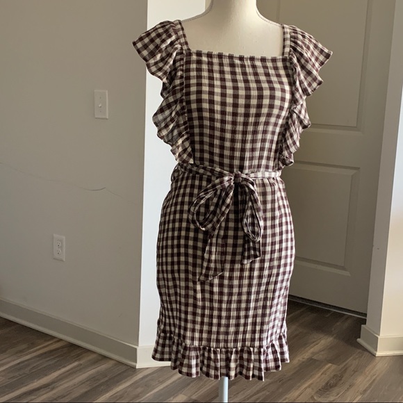 TopShop Brown & White Gingham Sleeveless Dress 60 - Picture 10 of 13